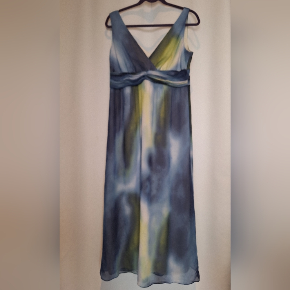 Chico's Vibrant Blue and Yellow Empire Waist Maxi Dress Size M